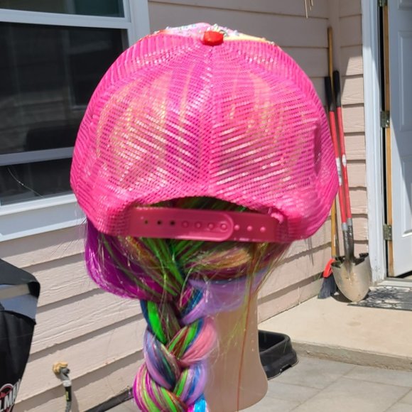 New Ladies Dark Pink Flower BLING Hat - Picture 4 of 4